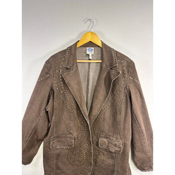 Vintage DG2 by Diane Gilman brown studded denim jacket 2X Western - Picture 3 of 10